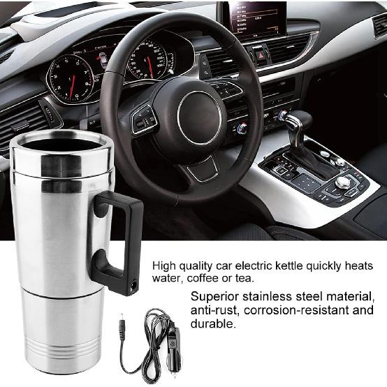 

Acouto 12V Car Kettle 350Ml+150ML Stainless Steel Car Electric Heating Kettle Coffee Tea Travel Water Heating Cup