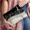 Piano Note Print Portable Zipper Makeup Bag for Coins, Stationery, and Toiletries