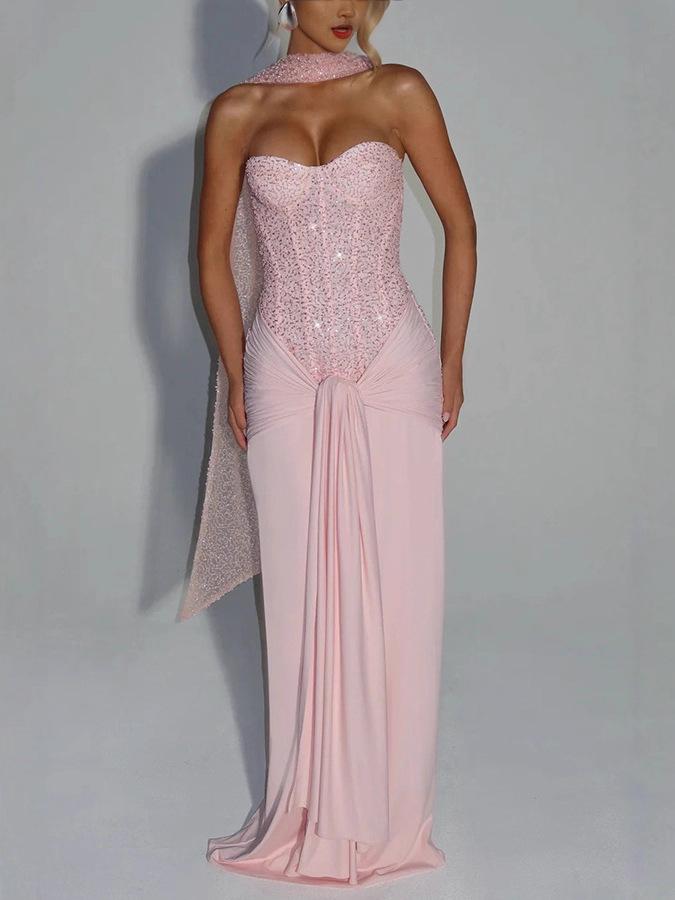 Dámské bandeau šaty s vysokým pasem a šněrováním, evropský americký styl, jednobarevné, úzký střih, styl 8203.