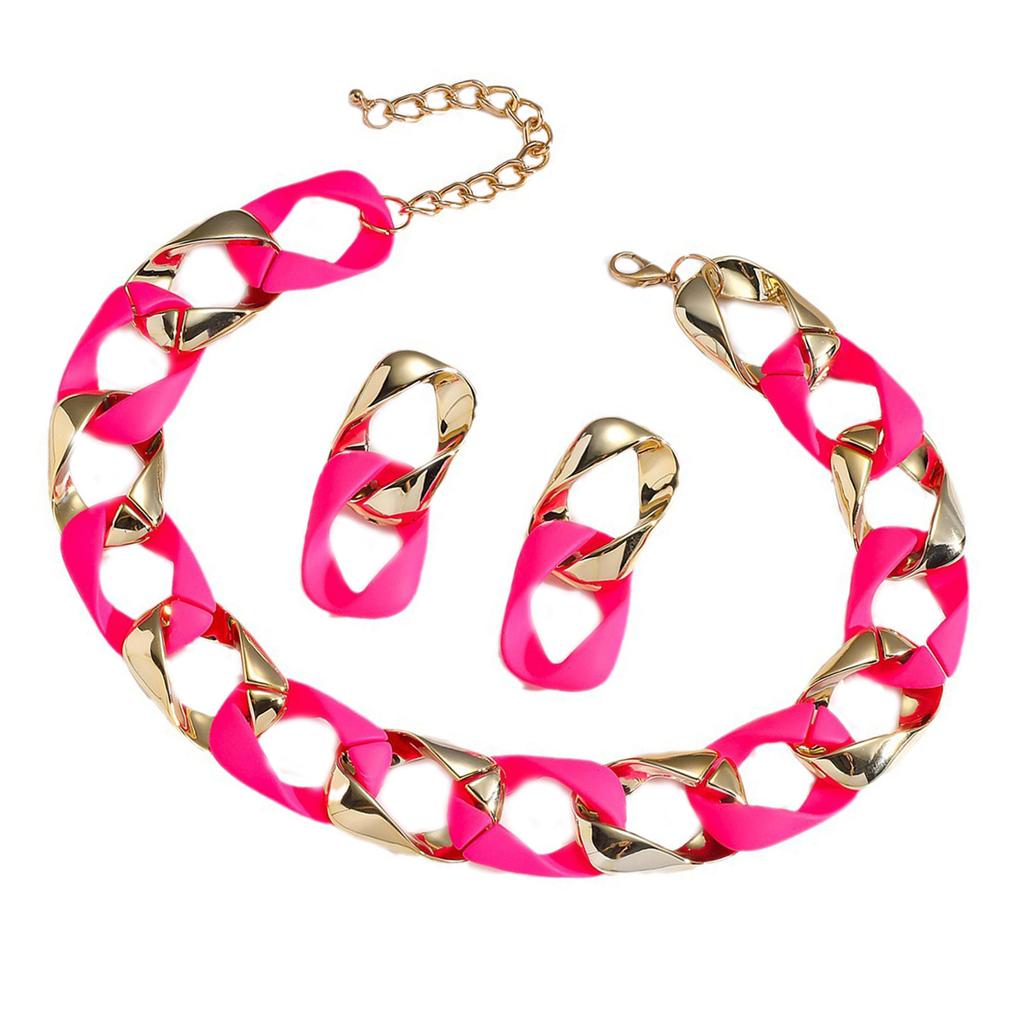 Splicing Necklace Colotful Jewelry Set Geometric Earrings and Necklace Set Resin and Alloy Texture Suitable for Women