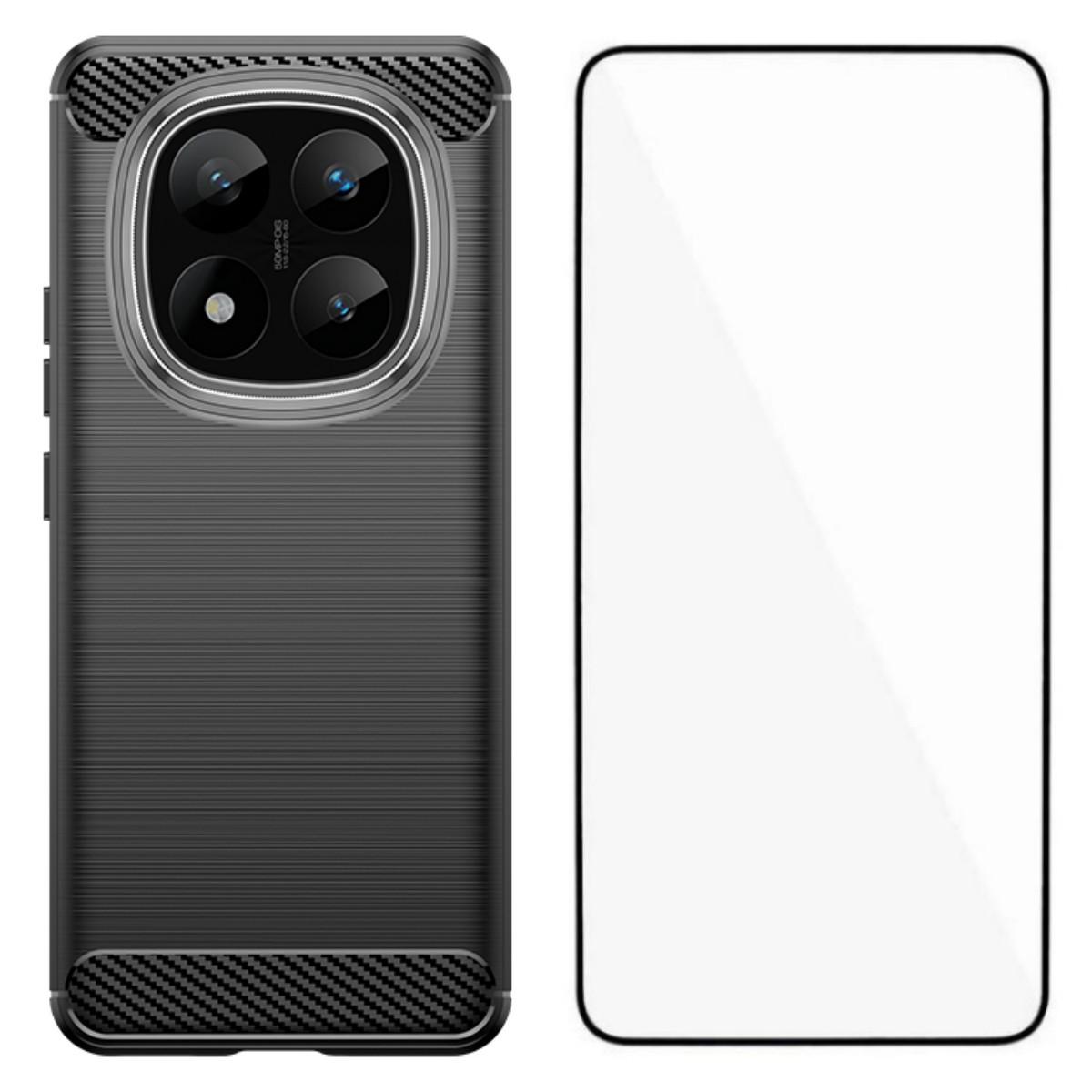 

For Xiaomi Redmi Note 14 Pro+ 5G Case with Screen Film WANLONFENG LS Series Big Lens Hole Brushed Texture TPU Phone Cover Black