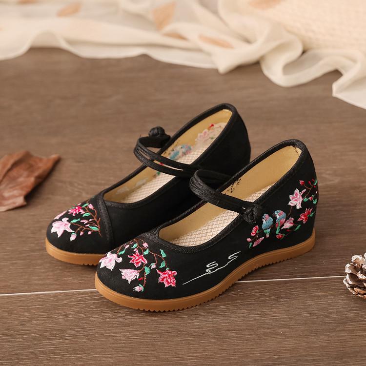 Fashion Chinese - Style Embroidered Wedge Mary Janes | Hanfu & Qipao - Friendly Daily Commute Ancient - Style Shoes