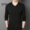 Men Fall Spring Top V Neck Long Sleeves Pure Color Slim Fit Thin Pullover T-shirt Daily Wear Sport Homewear Clothes