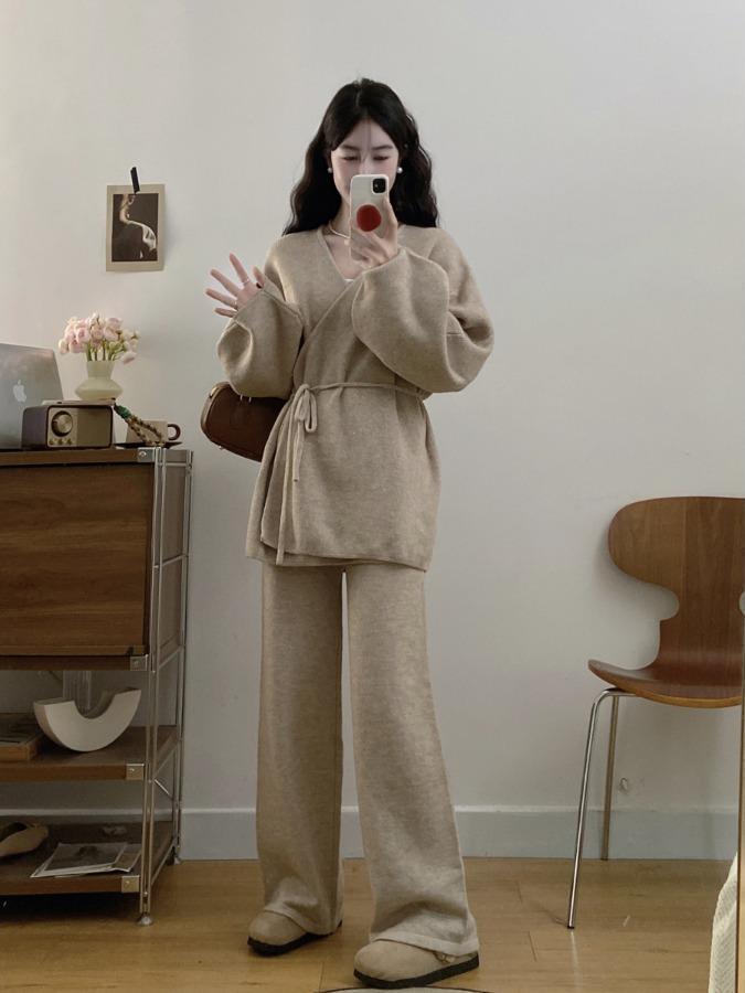 Elegant Autumn/Winter Loose-Fit Sweater & Wide-Leg Pants Set for Women