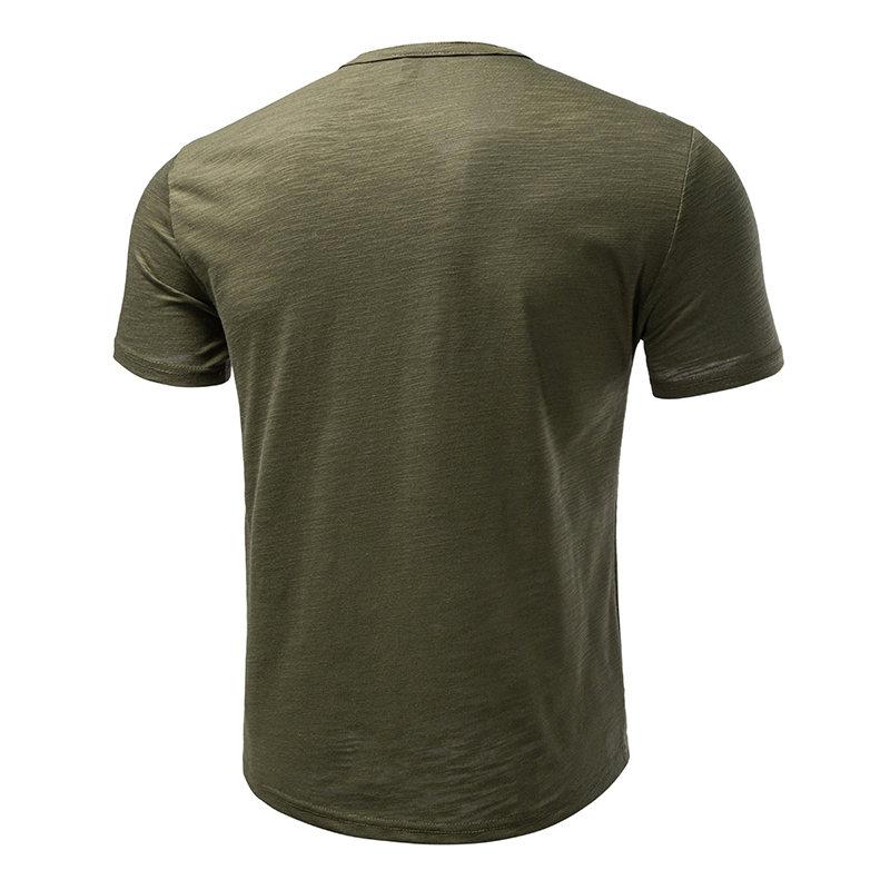 New Design Men's Summer Solid Color T-Shirts Bamboo-Handled Henry Collar Casual Button Short Sleeve Top Tees Hip Hop Streetwears