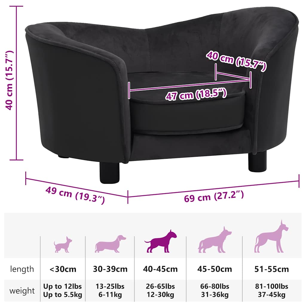 Pet Sofa In Black 69 X 49 X 40 Cm Plush and Faux Leather