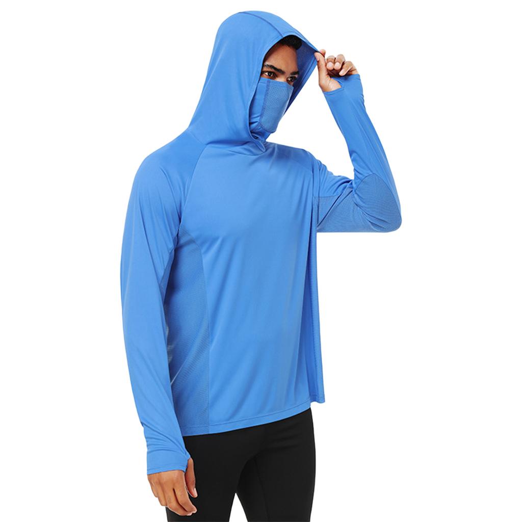 Zomer Kleding voor Mannen met Capuchon en Gezichtsbescherming, Duimgaten, Mesh Paneel, Casual Sport Shirt voor Hardlopen en Fietsen