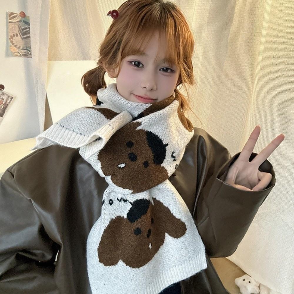 Korean Style Puppy Pattern Scarf Lightweight Knitted Shawl Fashion Cashmere Blend Scarf  Unisex