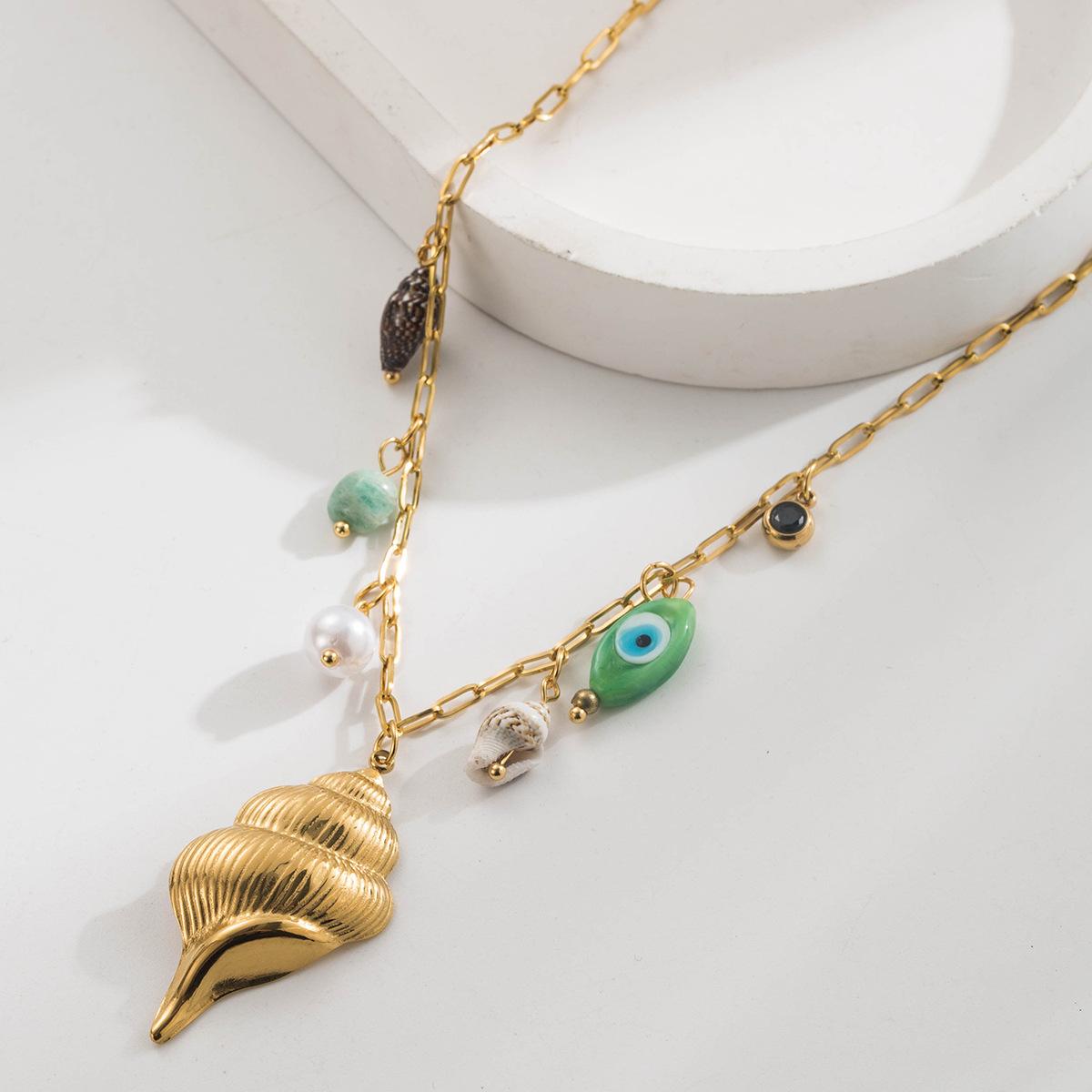 

Мода Океанские Элементы Луна Маленькая Рыбка Ракушка Глаз Дьявола Жемчуг Подвеска Ожерелье для Женщин Высококачественные Ювелирные Изделия Conch