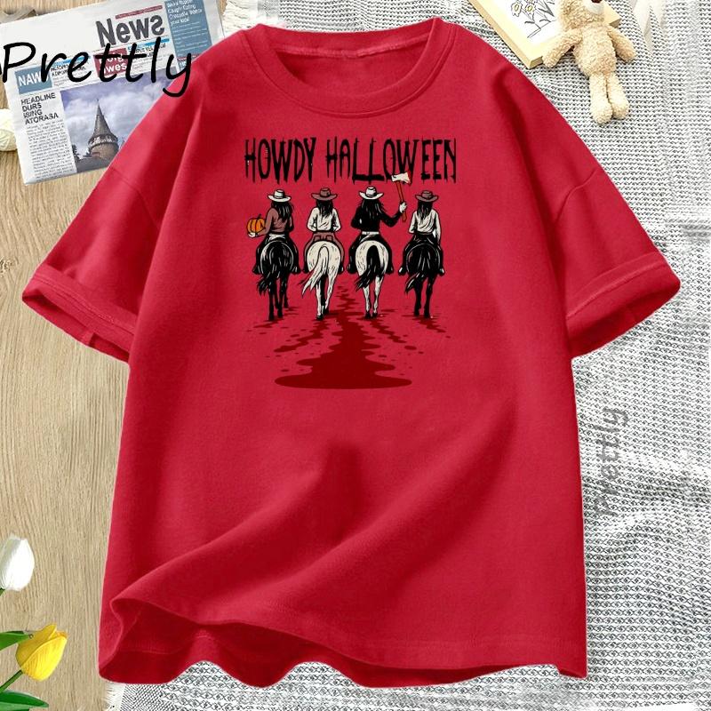 Funny Halloween Cowgirl T Shirt Casual Short Sleeve Tshirt Harajuku Vintage Howdy Spooky Cute Western Halloween Tee Shirt S