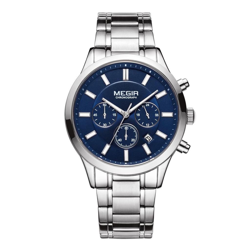 MEGIR Luxury Business Quartz Watch for Men Stainless Steel Strap Luminous Date Waterproof Male Casual Wristwatch Chronograph Clock 2150