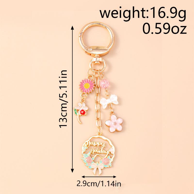 Cute Enamel Garland Keychain Women Girls Flowers Key Ring Pendants Handbag Decor Diy Handmade Jewelry Gifts