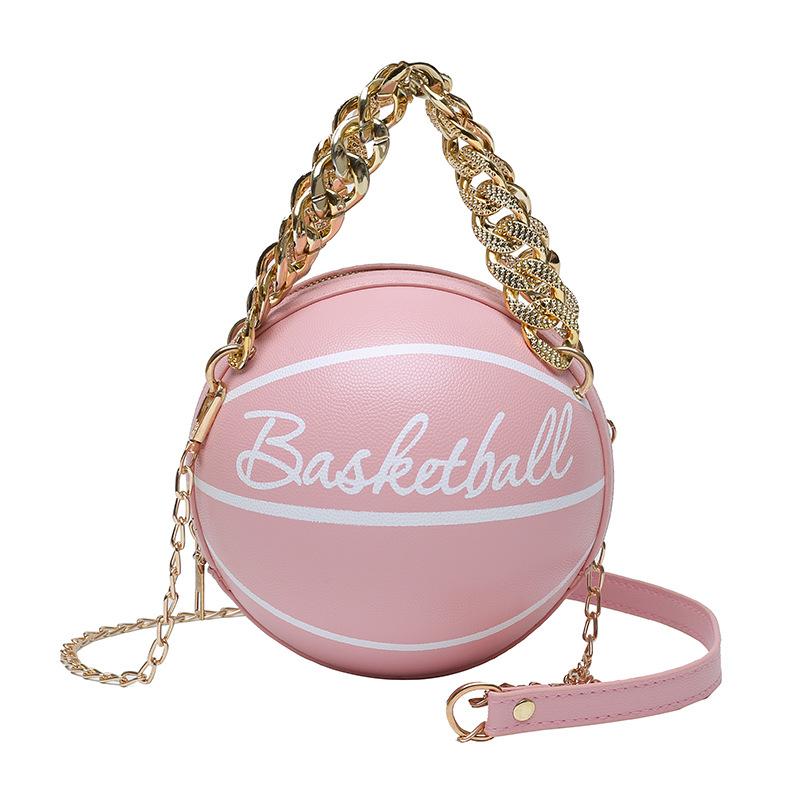 Retro letter printing ball bag 2026 new niche personality chain basketball bag women's shoulder messenger bag