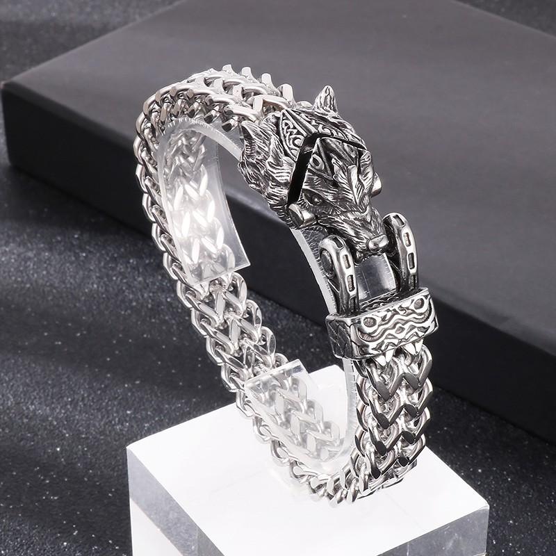 Edelstahl Tieranhänger Dickes Armband Herren Mesh-Kette Schwerer Armreif Wolf Schlange Adler Schmuck Klobige Accessoires