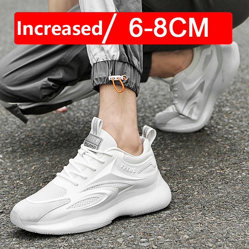 New Invisible Heightening 8CM Men Running Shoes Low Heel Soft Bottom Casual Sports Shoes Breathable Mesh Inner Lining EVA Insole