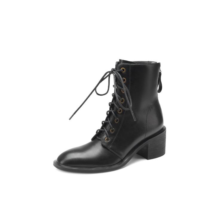 Mode Nouvelles Bottes d'Automne/Hiver en Cuir Fendu pour Femmes Bout Rond Talons Épais Bottes pour Femmes Bottines Zapatos Mujer Dentelle Talons Hauts