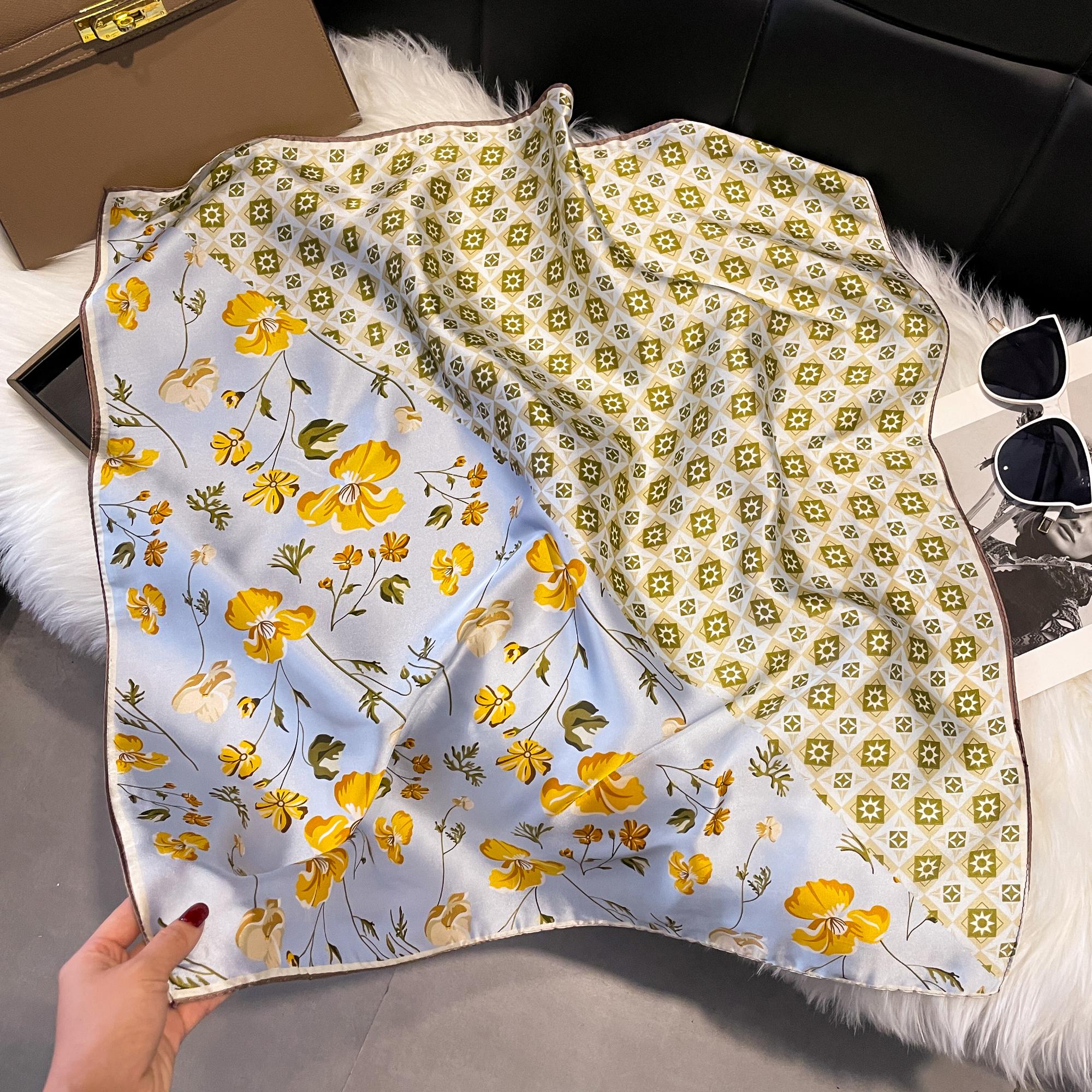 

Flower Silk Square Scarf Women Satin Shawl Wrap Hijab Female Hair Band Wrist Luxury Headkerchief 70*70Cm Echarpe Bandana