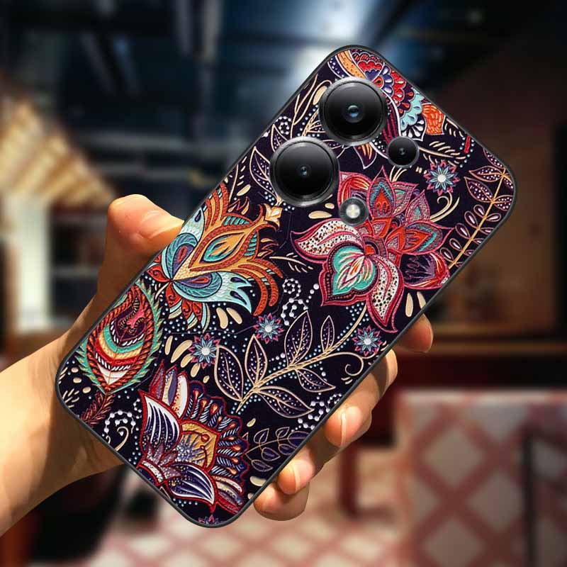 For Xiaomi Redmi Note 13 13pro 5G Case 3D Relief Flower Emboss Soft Silicone Cover For Redmi Note 13 pro Plus Owl interest Cases