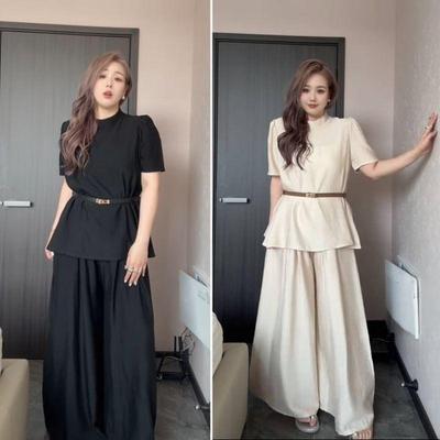 Plus Size Chic French Style Summer Suit: Short Sleeve Top & Wide-Leg Pants Set