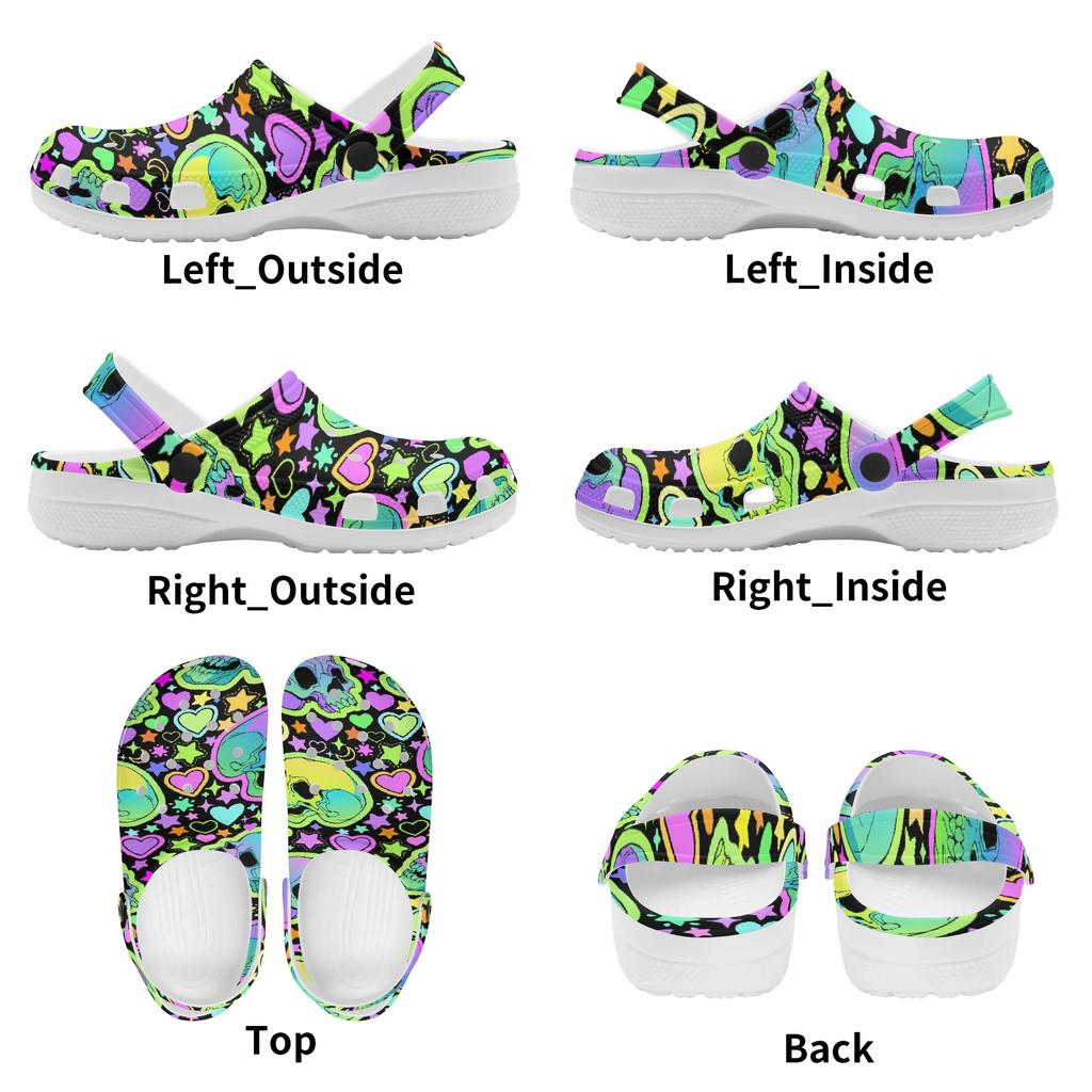White EVA Clogs with Halloween Ghost Print, Lightweight Slip On Garden Shoes, Breathable Beach Sandals, Indoor Outdoor Slippers for Men Women