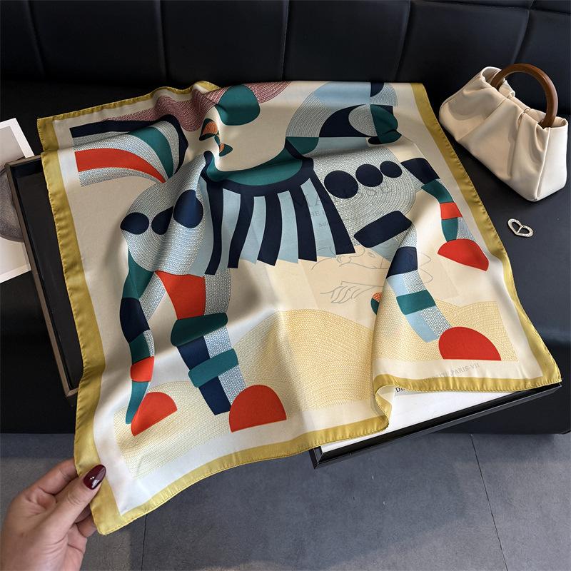 Artistic contrasting color simulation silk printing women's silk scarf square scarf high-end shawl sunscreen neck scarf headscarf scarf