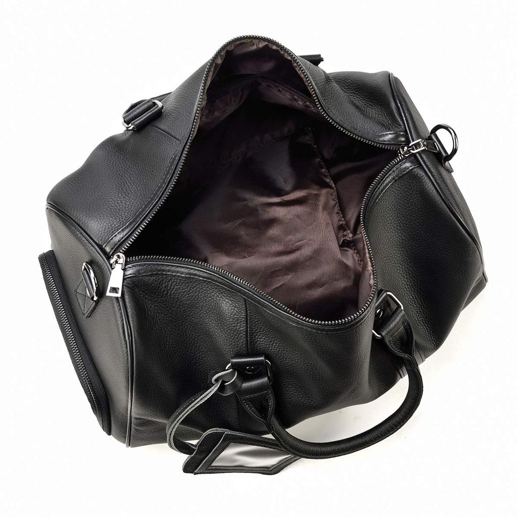 Genuine Leather Boston Bag with Shoe Travel Cowhide Leather with Perfect for Golf Black Men's Compartment, 2-Way Carry-On Bag, Studs, Two-Night Trips,