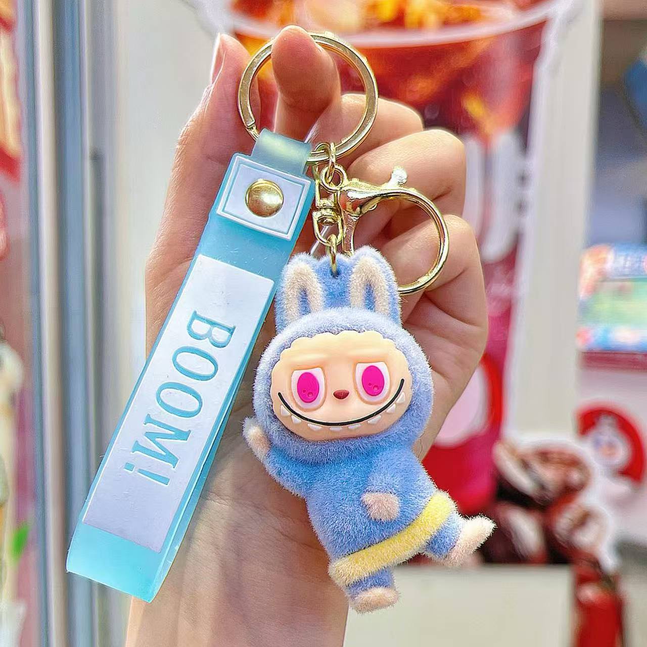 Cartoon Flocking Keychain Pendant Cute Doll Bag Pendant Keychain 1pc