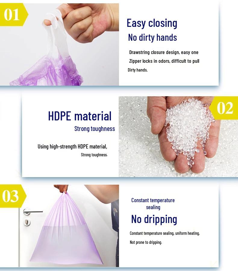 Miao Jie Extra Thick Purple Drawstring Trash Bags, Medium Size (45x50cm), 54 Count, 1.2 Mil