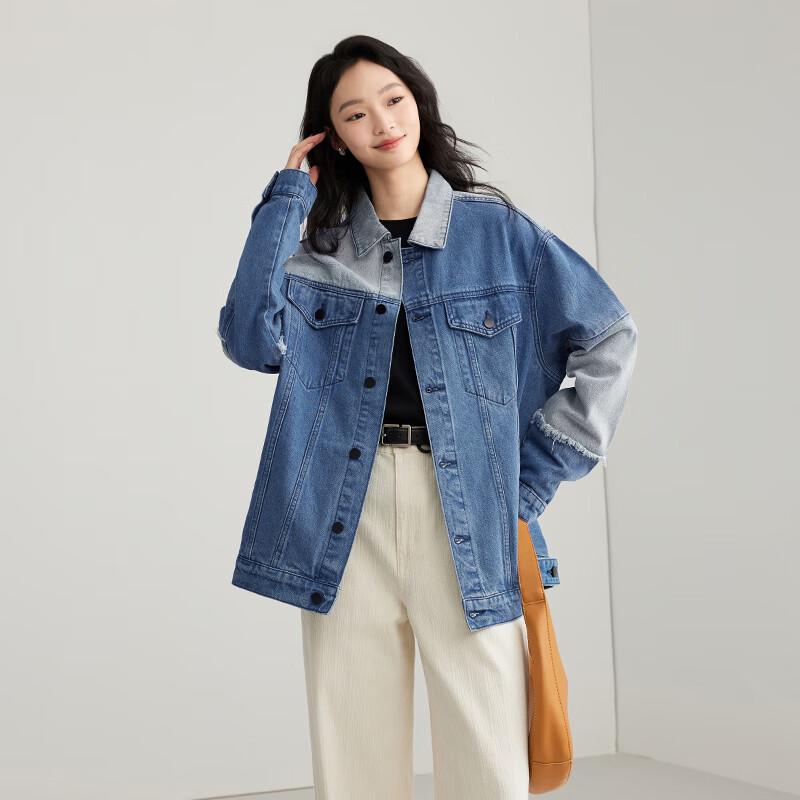 Elva' Island Women's Casual Colorblock Short Denim Jacket