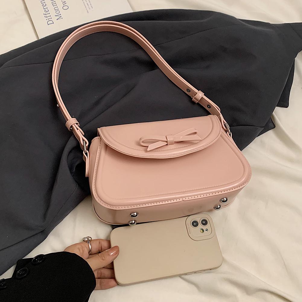 Women Small Underarm Bag Solid Color Casual Tote Handbag Girls Outdoor Daily Bag