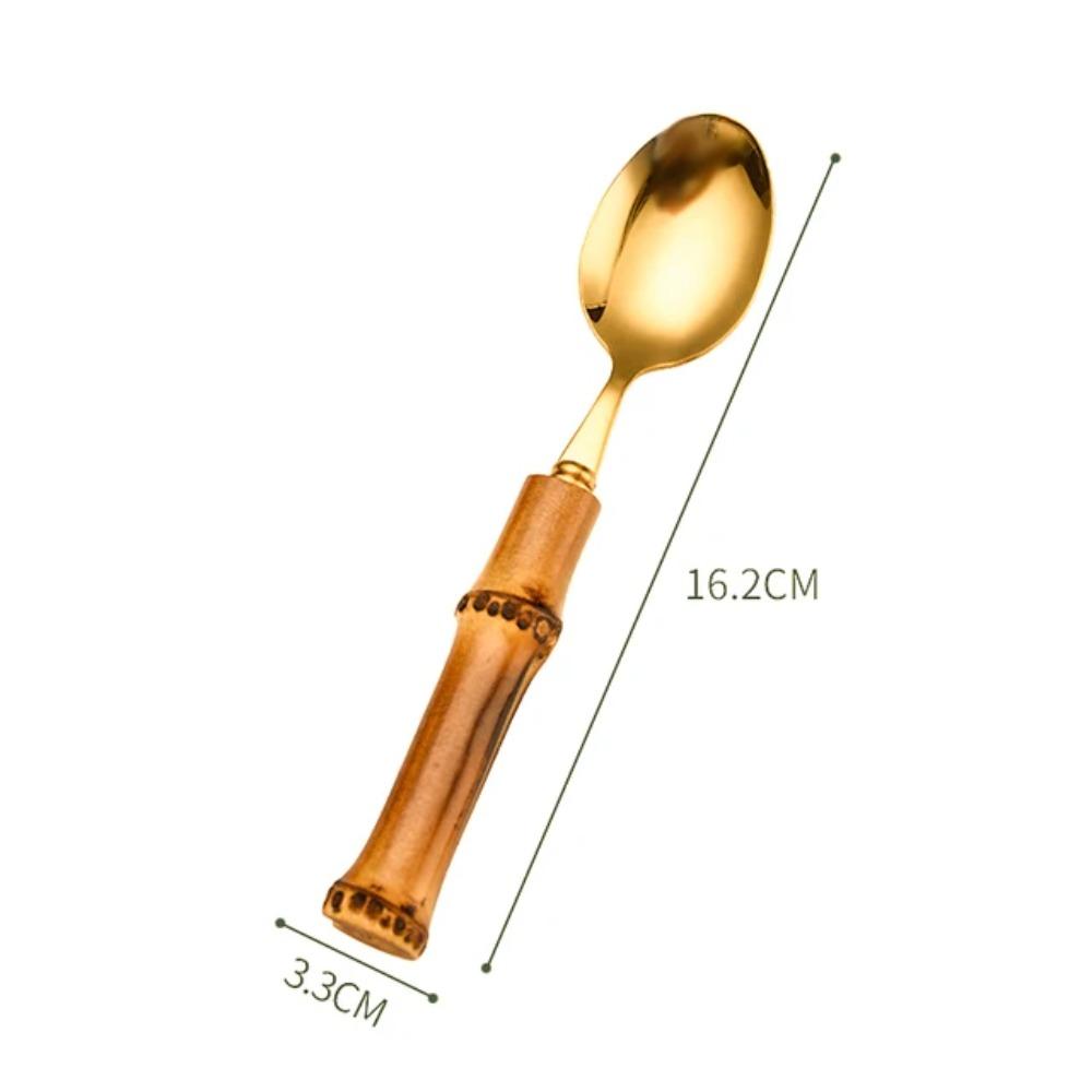 Bamboo Cutlery Sets Stainless Steel Dinnerware Sets Gold Wooden Tableware Western Food Knife Fork Teaspoon Cutleries