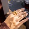 Yori Stainless Steel Tiger's Eye Double-Layer Opening Ring 18K Gold Color PVD Plated Charm Finger Fashion Jewelry Wholesale