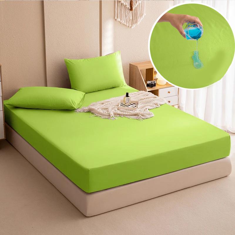 Wasserdichtes Spannbettlaken in Blindbox, Verfügbare Größen, Zufällige Farbe, Verdickt, Einfarbig gewaschene Baumwolle Einzelbettlaken Rutschfester Bettschutz