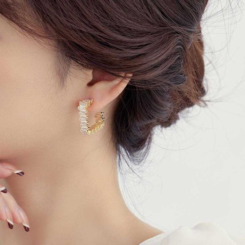 Personality Geometric Irregular Full Diamond Zircon Square Earrings Copper Gold Plated Creative Earrings High Sense Earrings Women