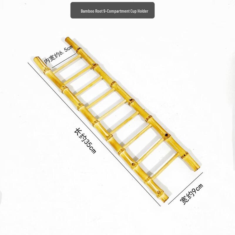 TLAKEHO Japanese Natural Bamboo Root 9-Grid Tea Cup Holder