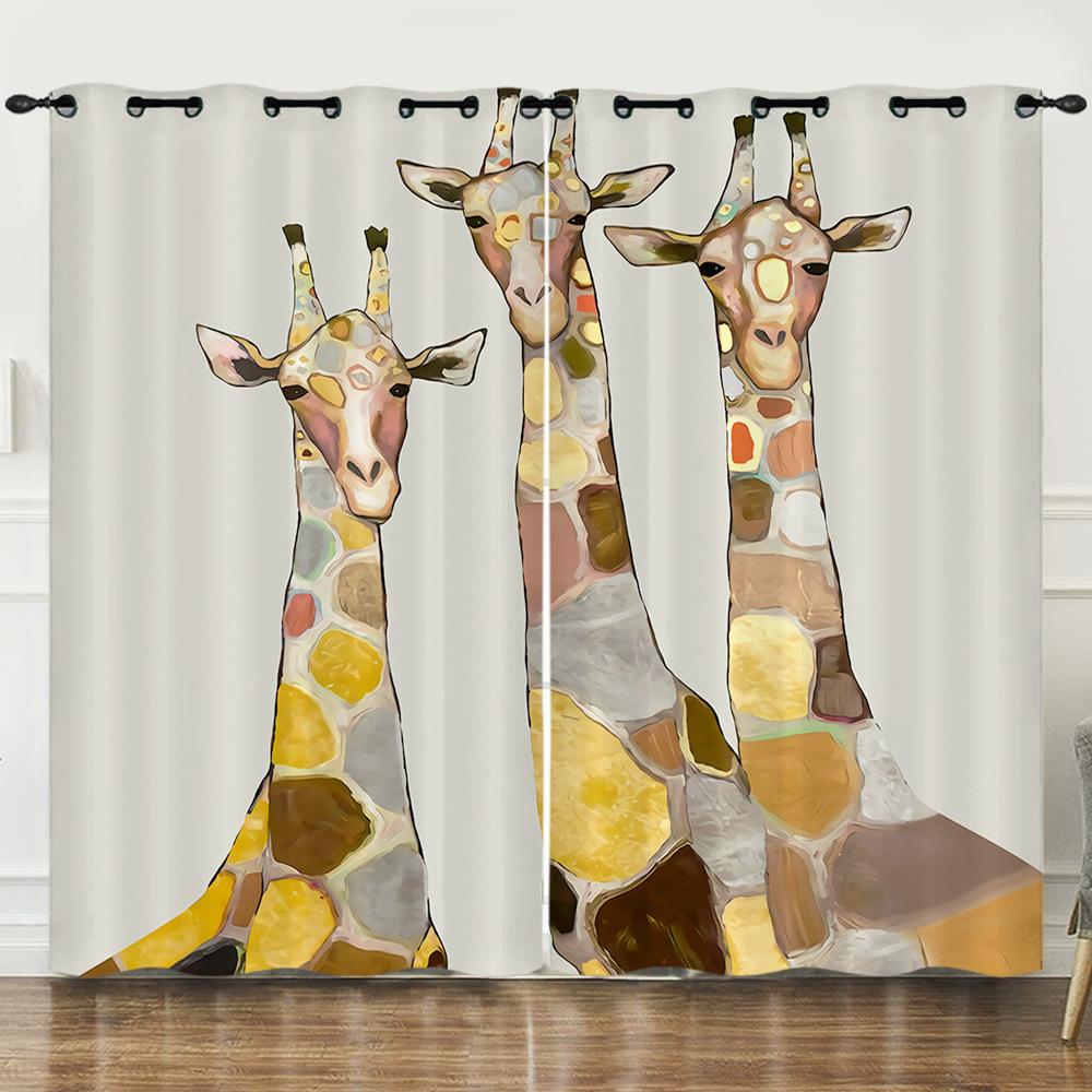 Curtain Cartoon Animal Love Giraffe 3D Digital Printing Blackout Curtain Punching