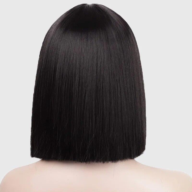 Ευρωπαική αμερικανική περούκα γυναικών κοντά ίσια μαλλιά με αφέλειες Bob, ένα κόψιμο από χημικές ίνες, ολόκληρο το κεφάλι
