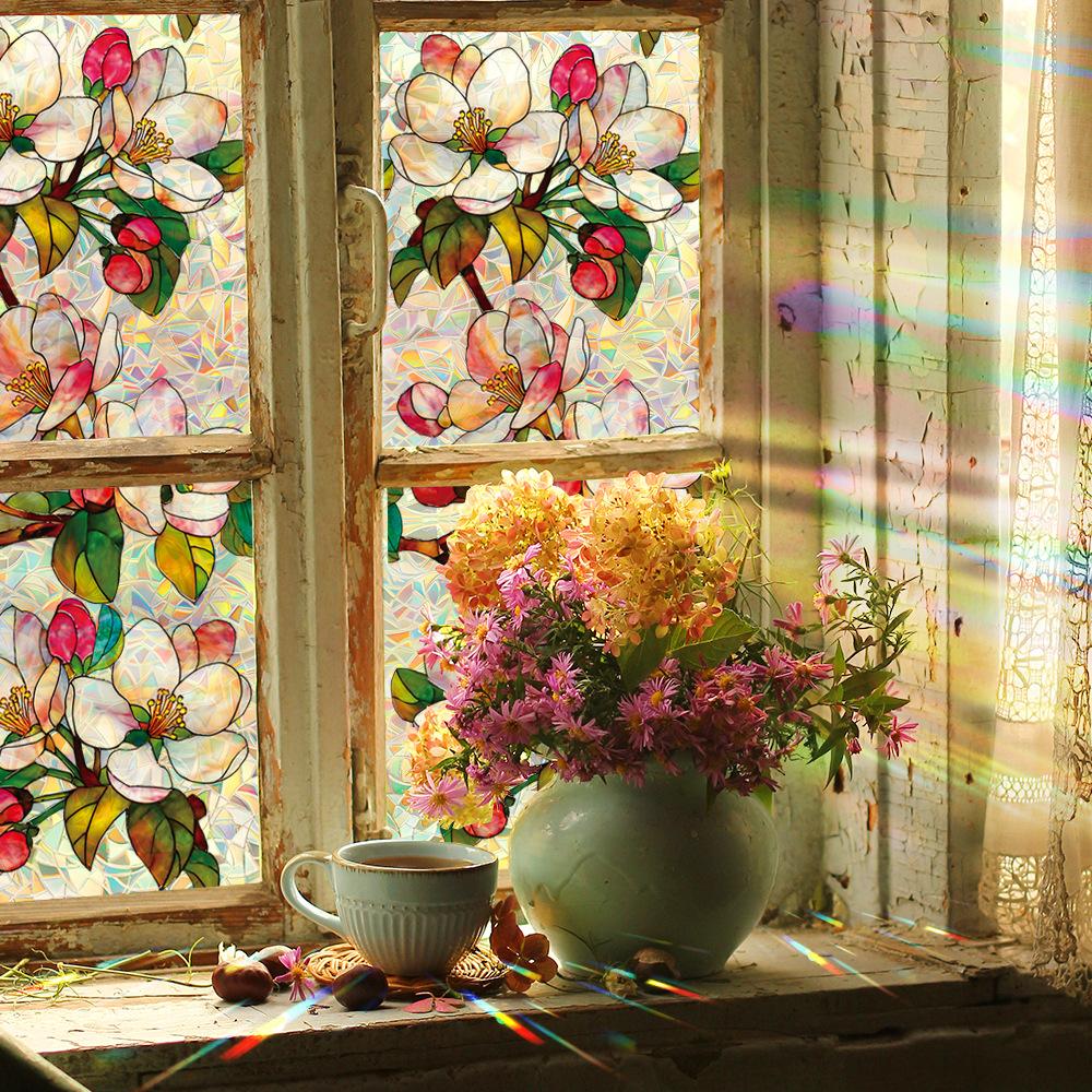 Vibrant Laser-Cut Personalised Magnolia Living Room Window Decorative Static Cling Film