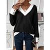 Women S Casual V Neck Solid Color Long Sleeve T Shirt With Splice