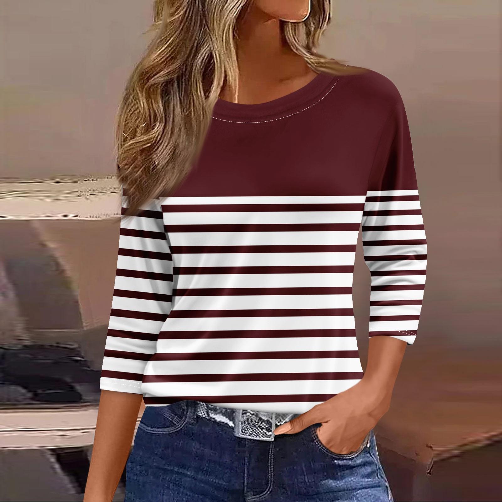 

Женская модная повседневная свободная футболка с круглым вырезом и рукавами 3/4 с принтом, женский топ M