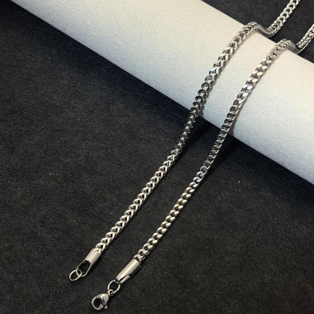 Men's Reversible Stainless Steel Cuban Chain Necklace - Polished Titanium Steel Woven Design