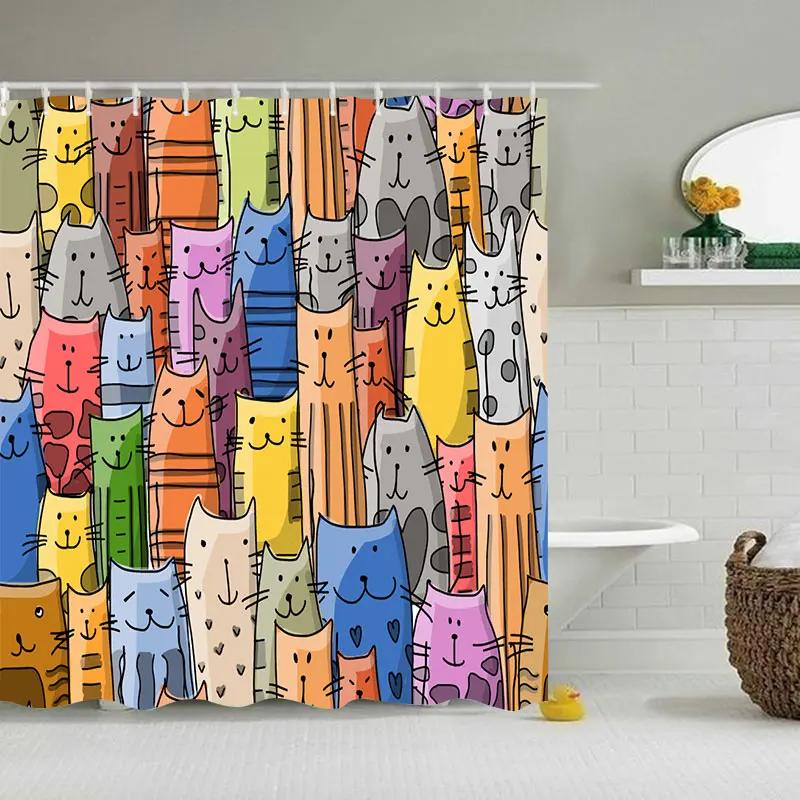 Cat Shower Curtains Bathroom Shower Curtain Cute 3D Fabric Shower Curtain with Hooks Funny Waterproof Shower Curtain or Mat