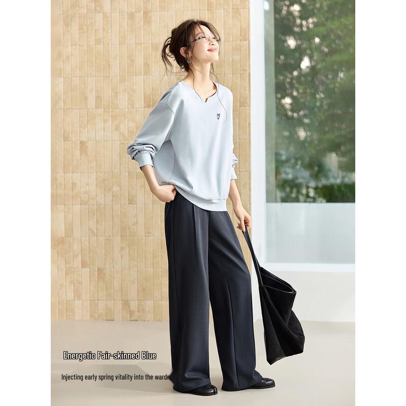 Mohan Yimei Women's Loose V-neck Embroidered Sweatshirt