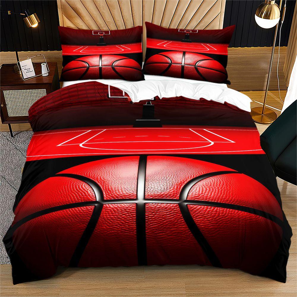 Basketball Sports Duvet Cover Set Red Court Bedding Set Digital Print Microfiber Comforter Cover for Teens Bedroom Home Decor 135x200cm