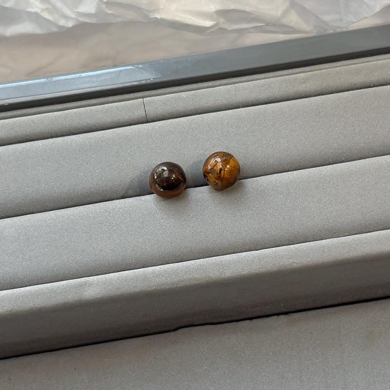 

Natural Tiger s Eye Stone Maillard Earrings Women s Light Luxury Niche Design Premium Retro Sterling Silver Earrings Earrings