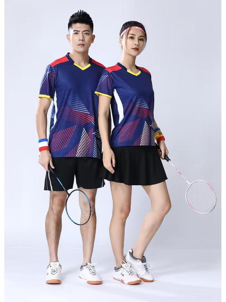 Quick-Dry Short-Sleeve Sports Jersey Set for Table Tennis and Badminton - Men's & Women's Summer Competition Uniform