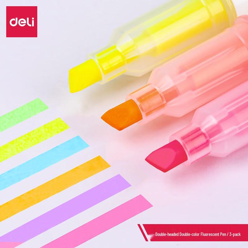 Deli S749 Cartoon Dual-Tip Dual-Color Highlighter Set