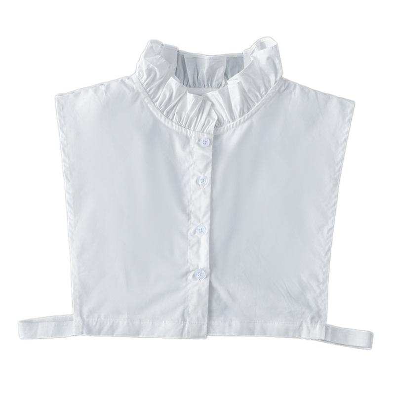 

Women Solid Color Fake Collar Detachable Blouse Ruffled Turtleneck False Collar Button Down Half Shirts Layering Top 1