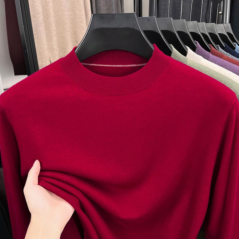 Men's Wool Round Neck Sweater - Long Sleeve, Casual, Versatile Knitwear for Spring and Autumn.