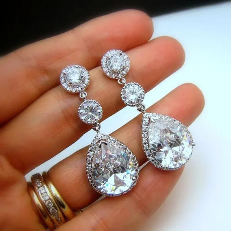Luxury, High-End, Gorgeous Party, Water Droplet Zircon Earrings, Bride'S Wedding, Eternal And Dazzling Jewelry, Headwear